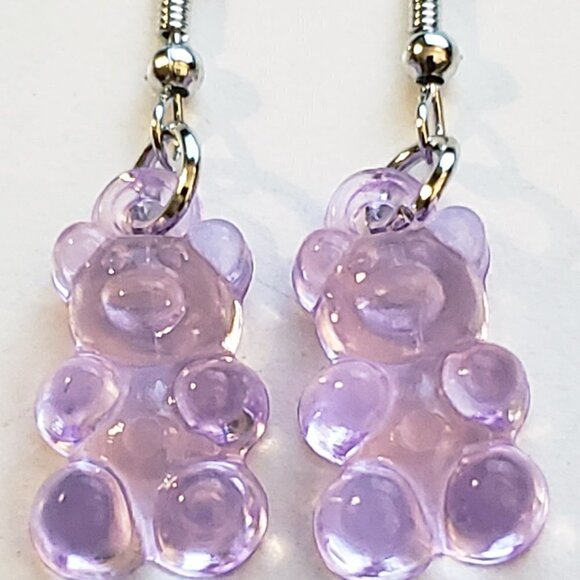 Purple Transparent Gummy Bear Earrings - Picture 1 of 3